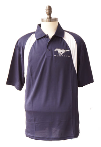 Mustang polo with running horse in navy with white trim