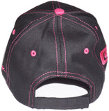 Shelby structured  hat in black with pink pinstripes and trim
