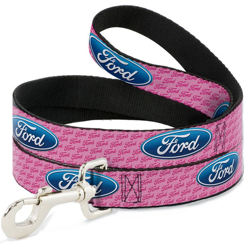 Ford dog leash in pink with blue oval