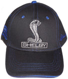 Shelby structured men's hat in black with royal blue pinstripes and trim