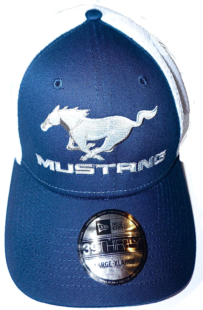 Ford mustang navy and white flex fit hat – The Mustang Trailer