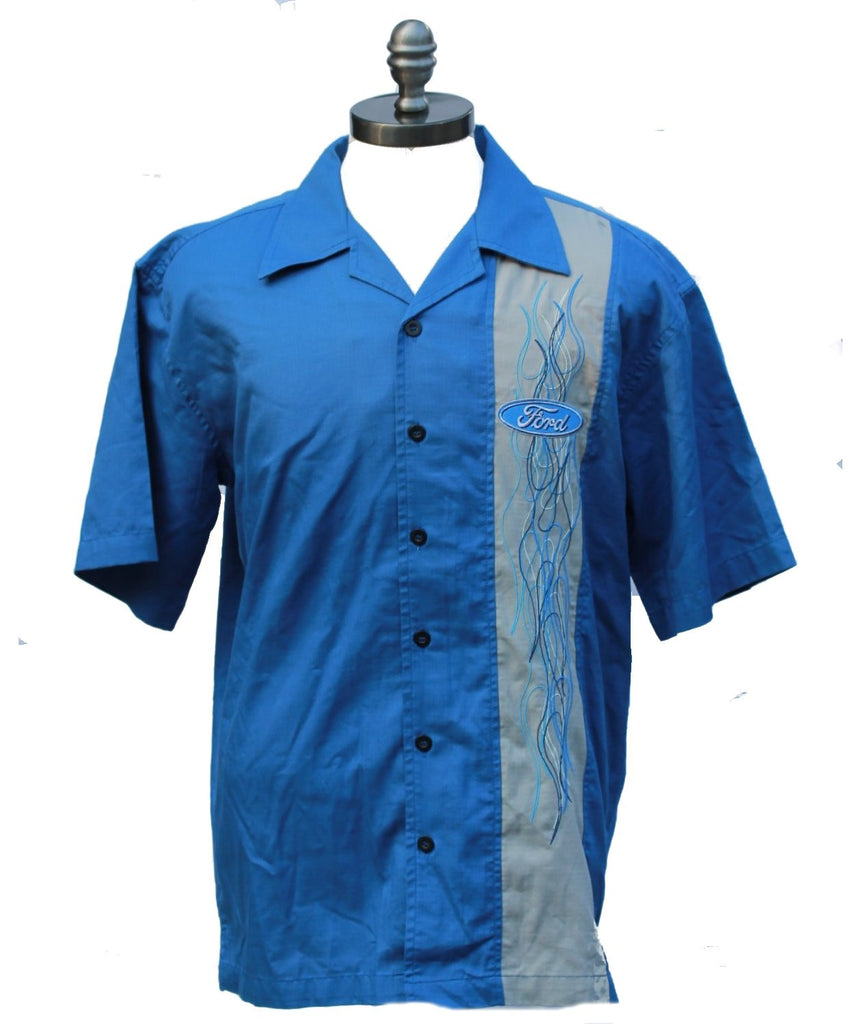 Ford flame panel shirt in blue and grey