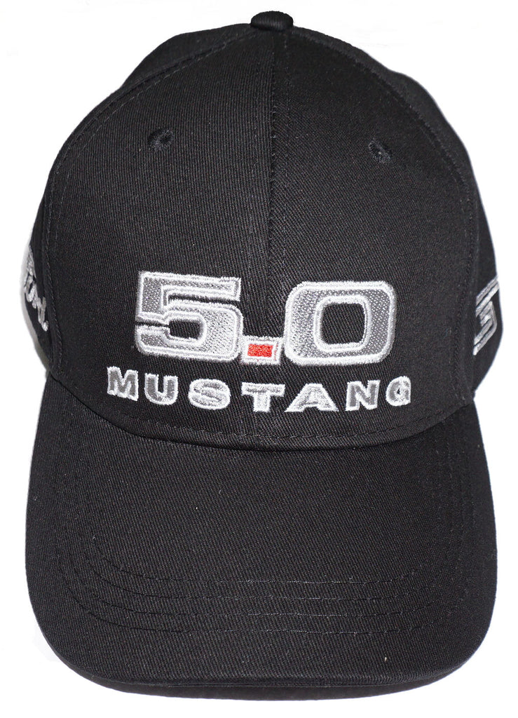 Ford mustang 5.0 hat in black with white and grey trim