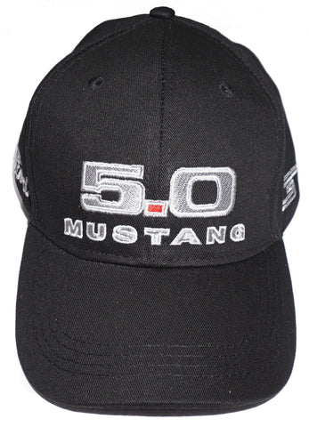 Ford mustang 5.0 hat in black with white and grey trim