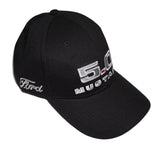 Ford mustang 5.0 hat in black with white and grey trim