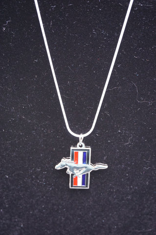 Ford Mustang silver necklace with tri bar charm