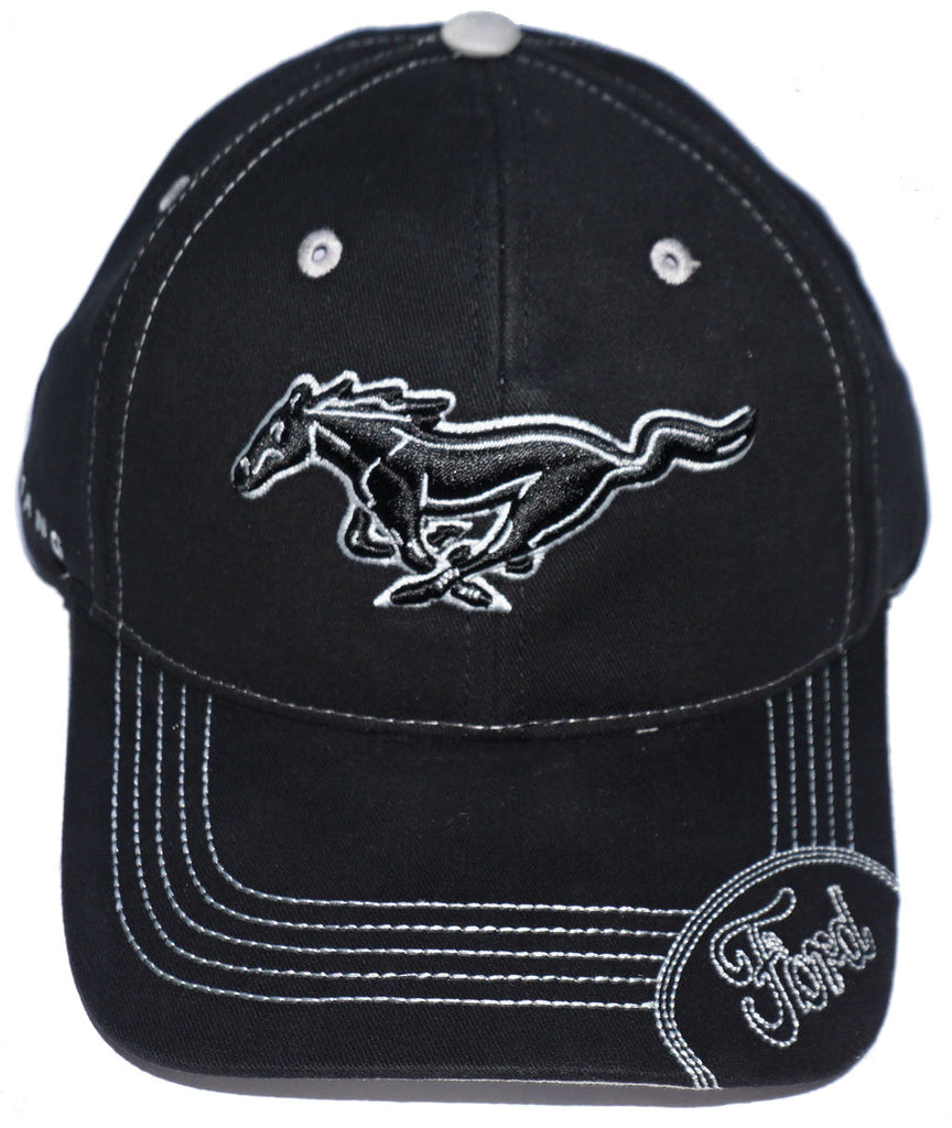 Ford Mustang hat with black running horse and ford on the brim in black