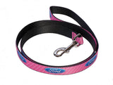 Ford dog leash in pink with blue oval