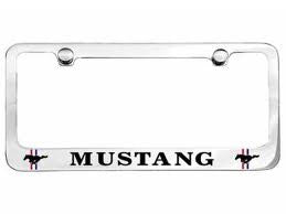 Ford Mustang "Mustang" and Tri-Bar logo license plate frame in chrome