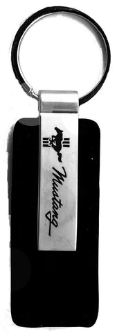 Ford Mustang pony and bars leather keychain (script logo)