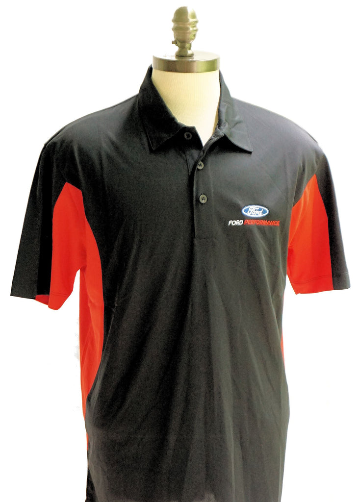 Ford performance moisture wicking polo in black with red trim