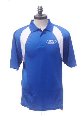 Ford REEBOK moisture wicking polo shirt in royal blue and white