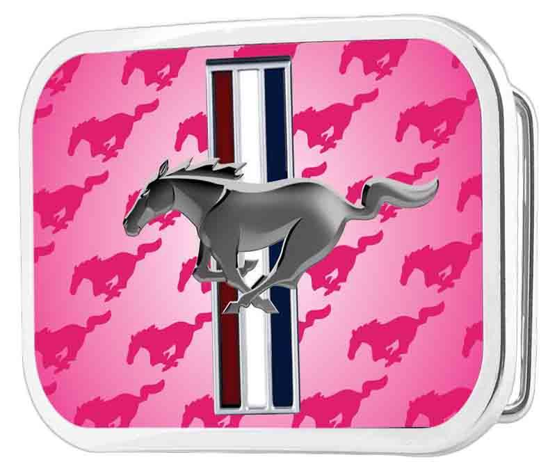 Ford Mustang belt buckle tri bar logo in pink