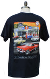 Ford mustang multicar shirt (1965-1969) in black service station caption