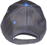 Shelby structured men's hat in black with royal blue pinstripes and trim
