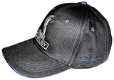 Shelby structured men's hat in black with royal blue pinstripes and trim