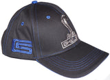 Shelby structured men's hat in black with royal blue pinstripes and trim