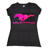 Ladies pink foil applique running horse logo