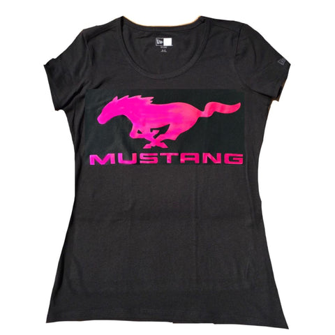 Ladies pink foil applique running horse logo