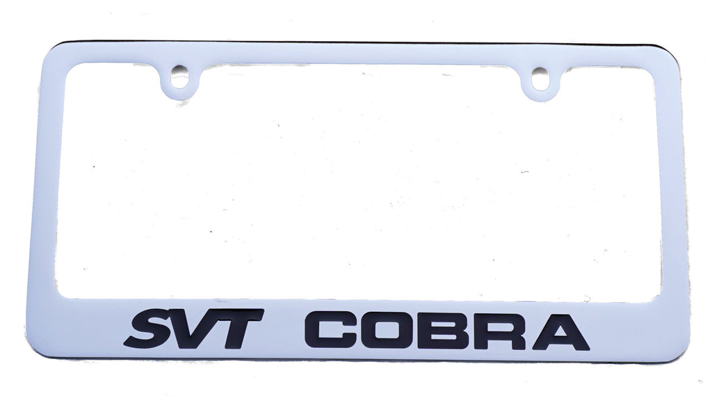Ford Mustang "SVT Cobra" license plate frame in chrome