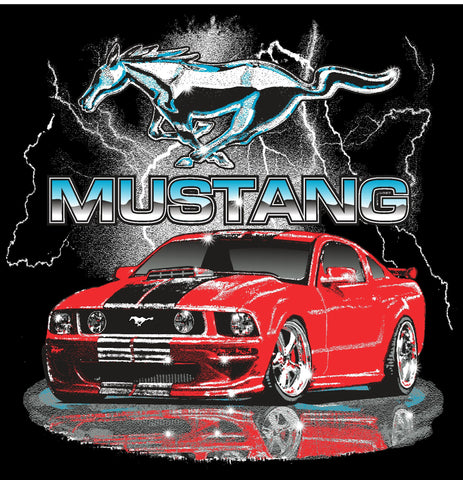 Ford Mustang kids shirt with ligtning and red car in navy blue