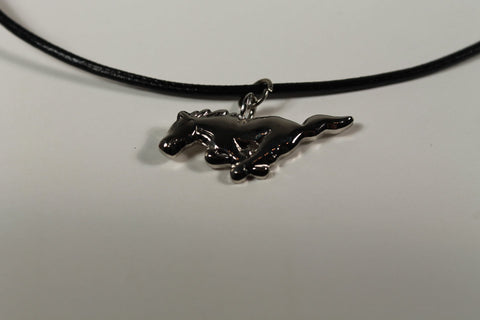 Ford Mustang leather necklace with silver running horse charm