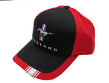 Ford Mustang black hat with red trim and tri bar logo